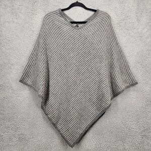 Sofia‎ Cashmere Striped V Neck Poncho One Size 100% Cashmere Grey